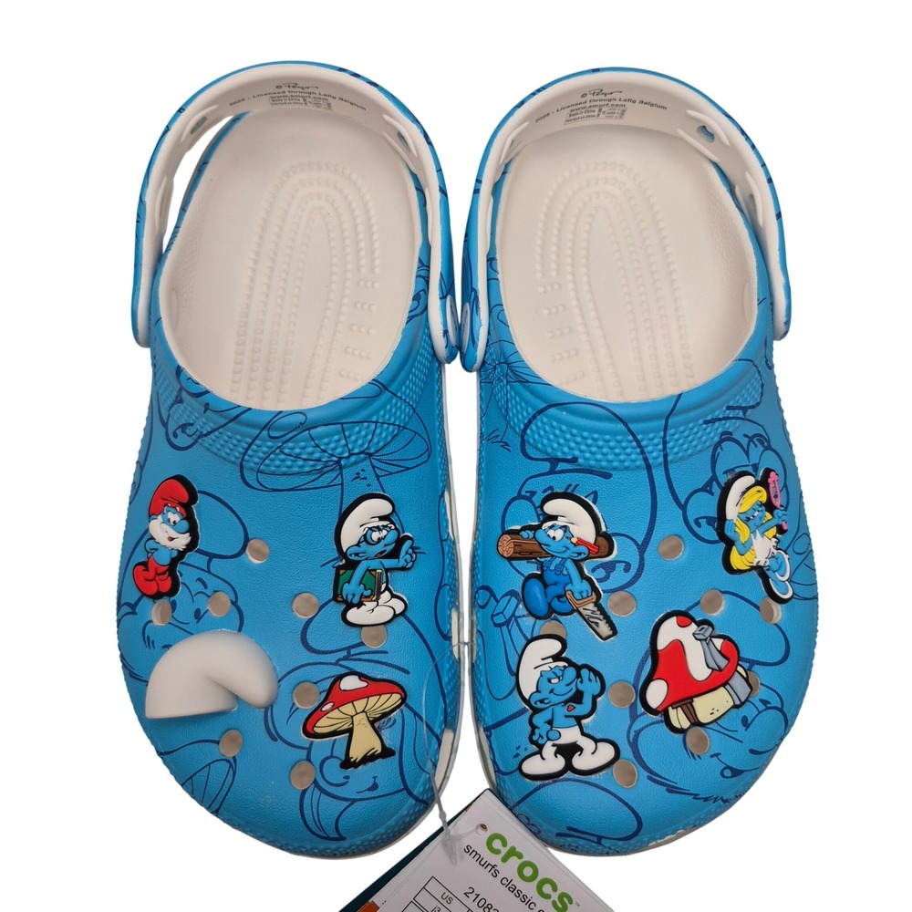 Crocs Smurfs Classic Clogs Big Kids Size J3 Shoes Slip On Unisex Blue 210821-90H